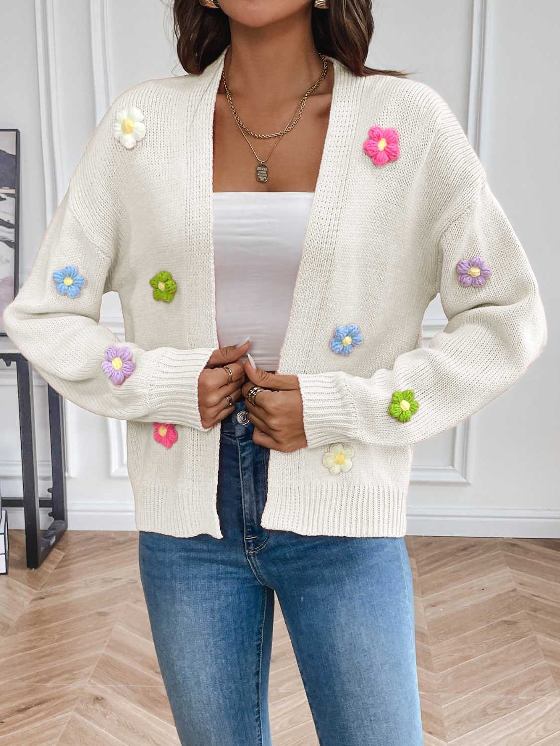 Chic Floral Open Front Cardigan - Love Salve